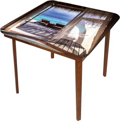 Vista 3 de Manteles de decoración costera, lujosos y románticos de madera para tumbonas Maldivas, lavable, a prueba de derrames, se adapta a mesas de 24 x 24