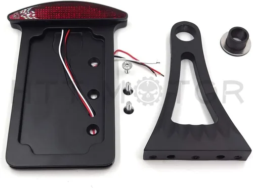 Vista 12 de Soporte de placa de matrícula de montaje lateral de curva cromada con luz trasera LED de calavera 7/8 "1" eje [P/N: USMT301A-S-CD] Cromo