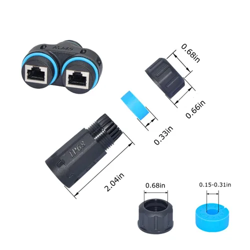 Vista 3 de ZUZONG IP68 Conector acoplador divisor RJ45 impermeable, conector Ethernet impermeable divisor de 1 entrada y 2 salidas IP68 conector de cable LAN