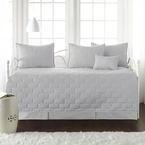 Vista 26 de Juego de funda para sofá cama de tamaño individual, 6 piezas, fundas a 1 - Hojas Botánicas Gris
