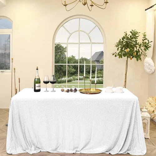 Vista 19 de Manteles redondos de lentejuelas negros para fiestas, de 121,9 cm, mantel redondo de purpurina ajustado, pequeño, lindo y dulce, para boda