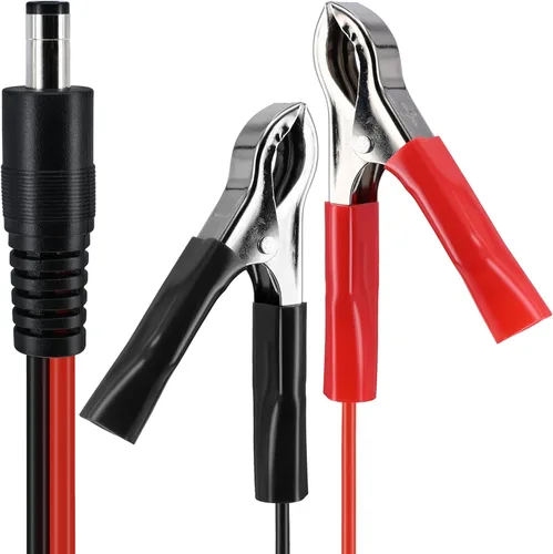 Vista 6 de Yeebline DC 5.5 0.083 in Abrazaderas de batería Cable de extensión, 5FT 16AWG 12V Pinzas de cocodrilo Conector macho para sujetar cargador de coche