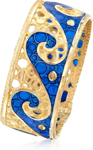 Vista 3 de Ross-Simons Italian 14kt Yellow Gold Wave Ring With Blue Enamel