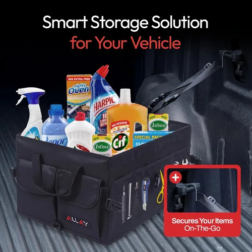 Vista 8 de ALLAY Organizador de maletero para automóvil con tapa, organizador plegable para maletero de SUV, caja de automóvil y almacenamiento con múltiples