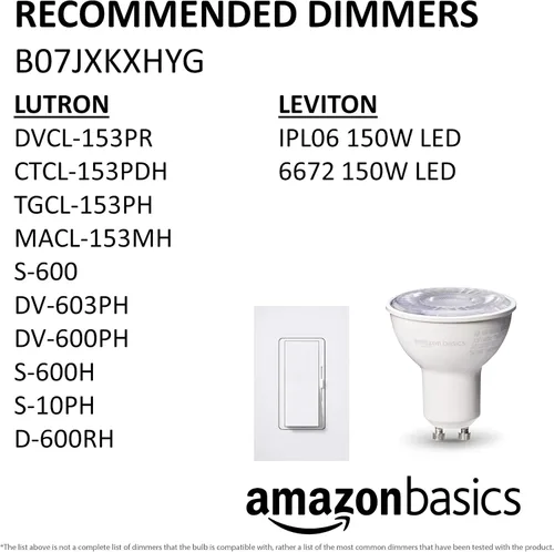 Vista 6 de Bombilla LED Amazon Basics MR16, equivalente a 50 vatios, 7W de eficiencia energética, base GU10, luz blanca diurna 5000K, regulable, vida útil
