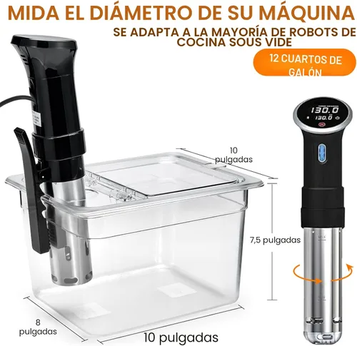 Vista 5 de HOMENOTE Recipiente Sous Vide de 12 cuartos con tapa universal plegable con bisagras, kit completo de accesorios Sous Vide libre de BPA, compatible