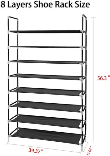 Vista 3 de Zapatero de 8 niveles organizador de zapatos de metal para 40 pares, armario estrecho para zapatos, torre alta para zapatos, estante de tela