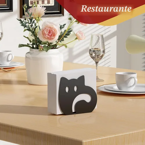 Vista 7 de Servilletero de gato autoajustable para mesa, moderno soporte de metal lindo dispensador de servilletas para cocina comedor, servilleteros con Negro