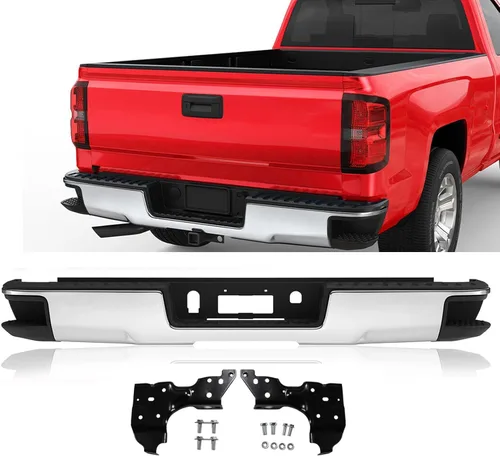 Vista 10 de Ensamble de parachoques trasero compatible con Chevy Silverado/GMC Sierra 2014-2018 1500 CON AGUJERO PARA SENSOR, acero carbono, textura negro