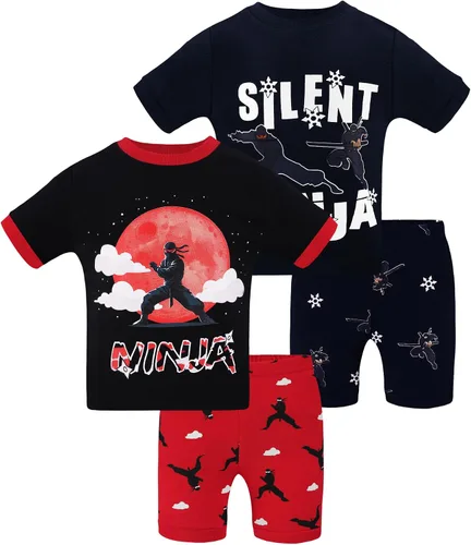 Vista 35 de DAUGHTER QUEEN - Pijama para niños de 4 piezas, conjunto corto 100 % algodón, talla 18 meses-12 años Soft, Breathable, Lightweight, Comfortable