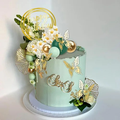Vista 6 de 41 piezas de bolas verdes para decoración de pastel de mariposa, decoración de pastel de feliz cumpleaños para bodas, suministros de cumpleaños