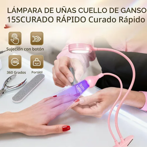 Vista 9 de AORAEM Lámpara de uñas LED UV, luz de curación flash de doble cabeza, rosa Luz de curado para uñas de gel con cuello de cisne portátil