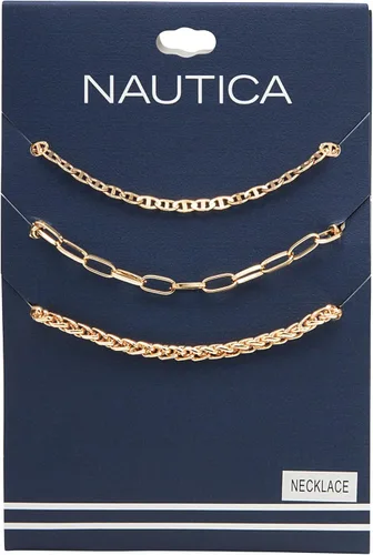 Vista 3 de Nautica Collar de latón chapado en oro de 14 quilates, collar de cadena de tres filas en capas para mujer