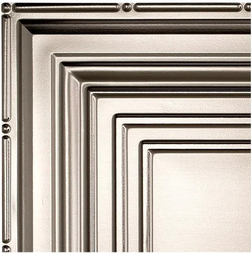 Vista 25 de FASÄDE Panel de techo decorativo de vinilo decorativo de 2 x 4 pies de estilo tradicional / patrón 3 en aluminio cepillado (paquete de 5)