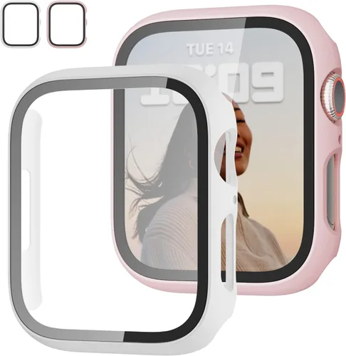 Vista 26 de JZK - 2 fundas con protector de pantalla de vidrio templado para Apple Watch Series 3/2/1 de 38 mm, ultradelgadas, de cobertura completa Negro/Negro