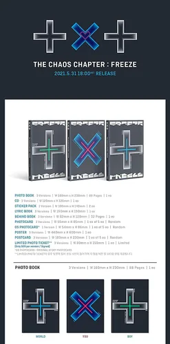 Vista 2 de TXT The Chaos Chapter: Freeze [Random ver.] (El segundo álbum) CD+Photobook+Póster plegado (en paquete)+1 máscara BIRDO Premium 3D + 1 máscara