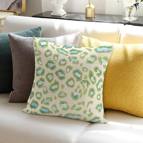 Vista 5 de Funda de almohada con estampado de leopardo verde azulado y guepardo, funda de almohada con estampado de animales, funda de cojín chinoiserie, funda