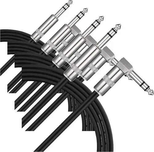Vista 9 de Donner Cable TRS de 6 pies, cable de conexión estéreo equilibrado, resistente, sin zumbido de 1/4 pulgadas, ángulo recto macho a cable recto TRS