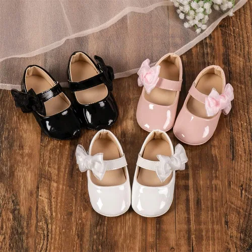 Vista 2 de Miamooi Zapatos de vestir de boda para bebés y niñas, zapatos de ballet con lazo de princesa Mary Jane, zapatos planos para primeros pasos, zapatos