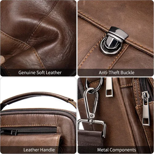 Vista 5 de Monederos y bolsos para hombre, pequeño, mini bolso de hombro de cuero genuino para hombres con muchos bolsillos con cremallera
