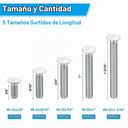 Vista 2 de Juego de 120 tornillos blancos para placa de pared, tornillos de salida blancos de 6-32 hilos, tornillos de placa de interruptor de panel
