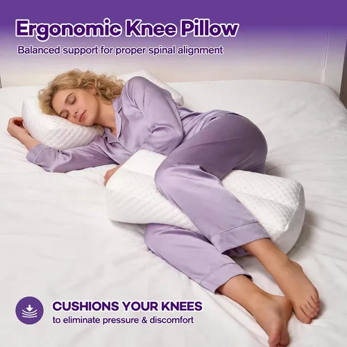 Vista 2 de Almohada de rodilla de espuma viscoelástica triturada para dormir de lado, almohada de apoyo para dormir de lado, alivia el dolor de cadera, espalda