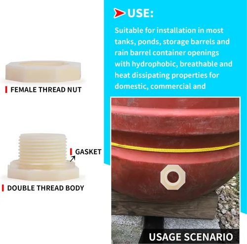 Vista 5 de ChillWaves Adaptador de conector de rosca doble de 3/4 pulgadas para tanque de agua, acuarios, barriles de lluvia (paquete de 8)
