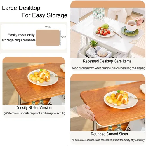 Vista 4 de Mesa Auxiliar Sofá Mesa Para Cama Pequeña con Ruedas Mesita Portatil Bandeja Sofá Mesas Auxiliares de Café Multifunción con Espacio