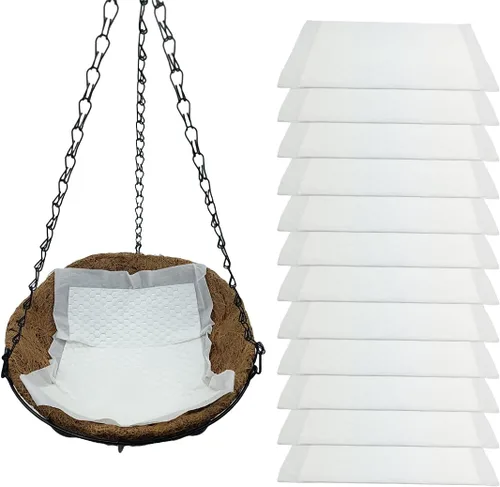 Vista 7 de Paquete de 8 forros de riego automático para colgar plantas, cesta de plantas de 10 x 14 pulgadas, dispositivos de riego de coco, tapete de riego