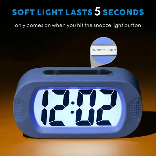 Vista 3 de Plumeet Reloj Despertador para Niños LCD Digital Grande Relojes Despertadores de Viaje con Repetición y Luz Nocturna - Sonido Ascendente