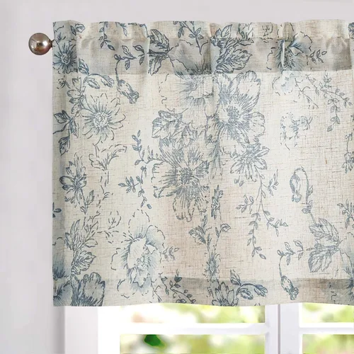 Vista 9 de Vangao Cenefas florales para ventanas verde bosque W50 X 16L 1 panel