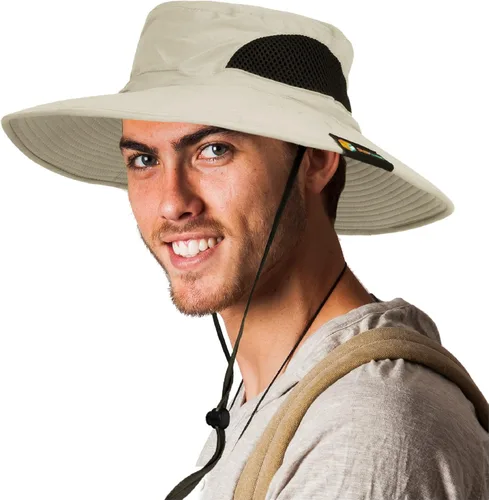 Vista 6 de SUN CUBE Sombrero de ala ancha para hombres y mujeres, sombreros de pesca, protección solar UV, sombrero de pescador, sombrero de pescador