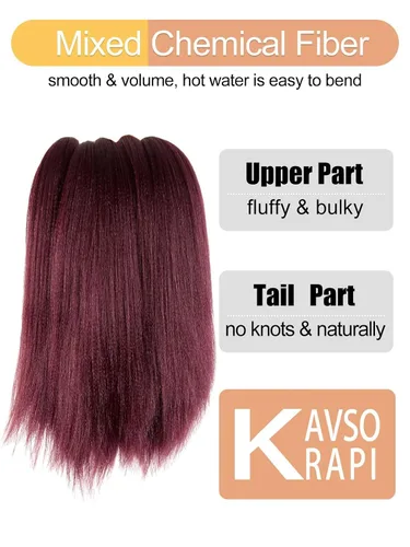 Vista 5 de Cabello trenzado burdeos, 10 pulgadas, 4 paquetes Cabello preestirado, trenzas de ganchillo cortas y rectas, textura Yaki, fibra sintética