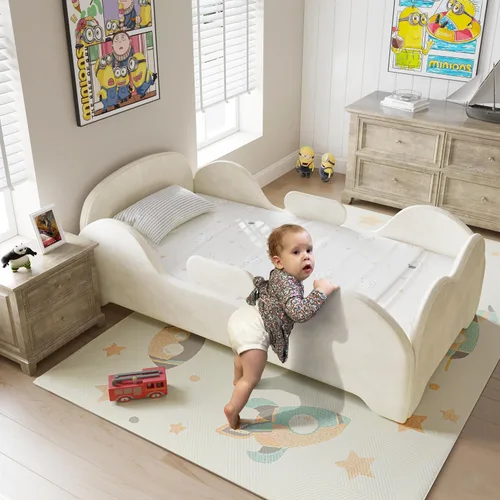 Vista 5 de allamazing Cama Infantil, Cama Infantil Anti-Inundación con Protección Extra Amplia, Camas Pequeñas de Tamaño de Cuna Estándar para Niños, Tela