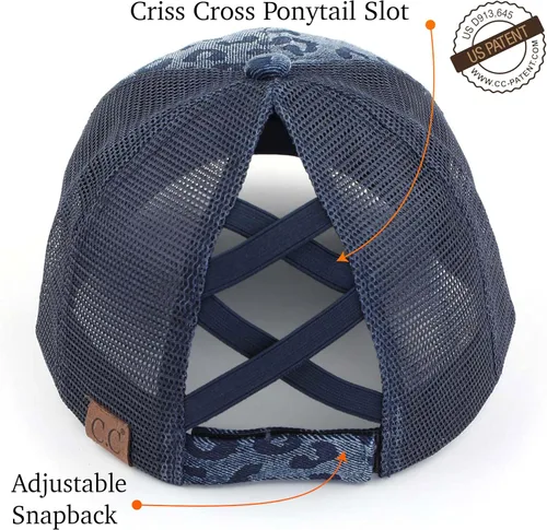 Vista 3 de C.C Ponytail Criss Cross Messy Buns Ponycaps Baseball Cap Dad Trucker Mesh Hat Distressed
