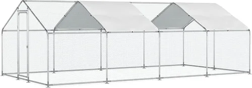 Vista 10 de Gallinero de metal, gallinero con cubierta impermeable y anti-UV, jaula de aves de corral con puerta con cerradura, gallinero para gallinas de pato