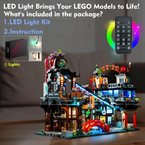 Vista 4 de LocoLee Kit de luces LED compatible con LEGO NINJAGO City Markets, juego de iluminación creativa con control remoto, accesorios compatibles con LEGO