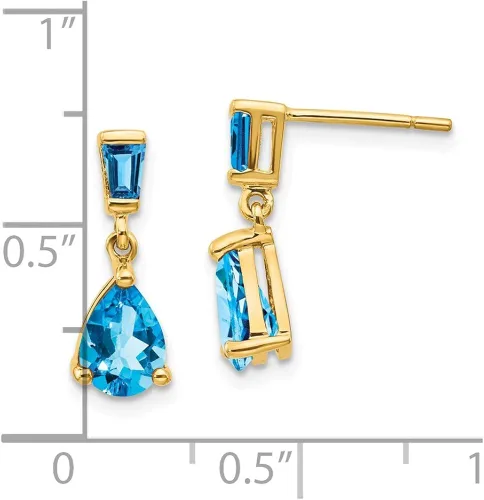 Vista 2 de Pendientes colgantes de topacio azul de oro amarillo de 14 quilates 0.591in x 0.197in