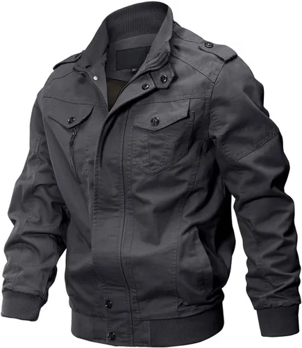 Vista 2 de Crysully - Chaqueta cortavientos para hombre, estilo informal y cuello militar, para primavera-otoño