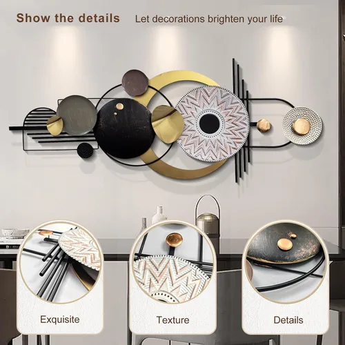 Vista 2 de ERMOFAV Decoración de Pared, Arte de Pared Geométrico Circular de Metal Moderno y Creativo, 59x24 Pulgadas Grandes Esculturas de Pared de Metal