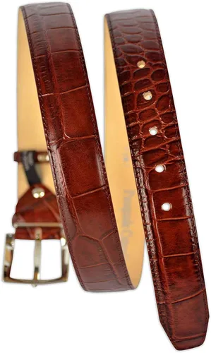 Vista 3 de Cinturón de cuero italiano con patrón de cocodrilo para hombre