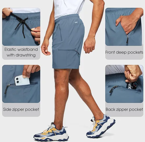 Vista 4 de Viodia Pantalones cortos de senderismo para hombre, elásticos, de secado rápido, ligeros, para hombre, pantalones cortos deportivos de pesca