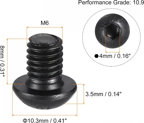 Vista 2 de uxcell Tornillos de cabeza de botón hexagonal M6x8mm Tornillos de acero de aleación 25pcs