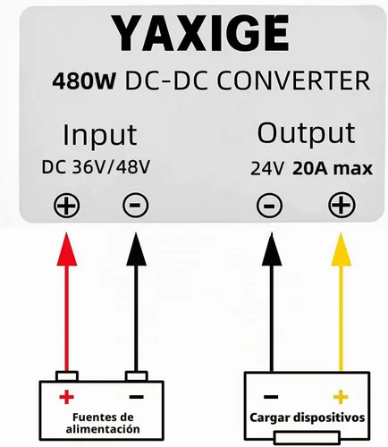 Vista 2 de Convertidor Regulador de Voltaje DC-DC de 36V 48V a 24V 20A 480W, Convertidor Buck, Reductor de Velocidad para Carrito de Golf, Convertidor