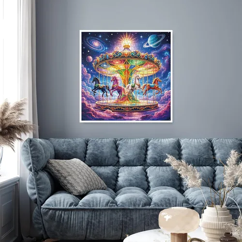 Vista 6 de Rompecabezas de parque de atracciones de carrusel colorido para adultos, 1000 piezas, rompecabezas de caballo de galaxia de fantasía, rompecabezas