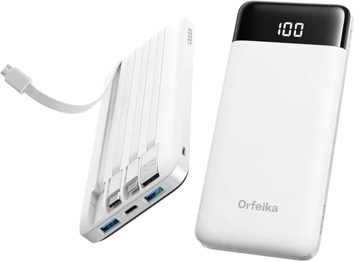 Vista 12 de Orfeika Cargador de teléfono portátil, Banco de energía portátil de 10000mAh con cables incorporados, paquete de batería esencial para viajes