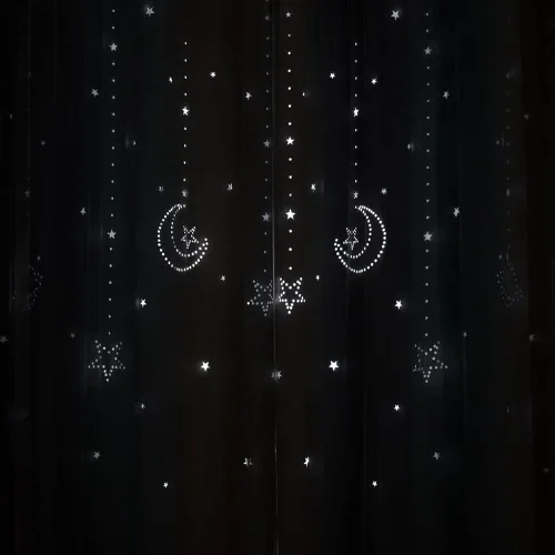 Vista 5 de FANLI 2 paneles de cortinas opacas con diseño de estrellas y arco iris para niños, niñas, dormitorio, sala de estar, oscurecimiento de luna, doble