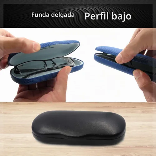 Vista 4 de MyEyeglassCase Men's Medium Glasses Case - Classic Eyeglasses Hard Shell Holder, Elegant Easy Open Lip with Pouch and Cloth As196 Negro Con Tela