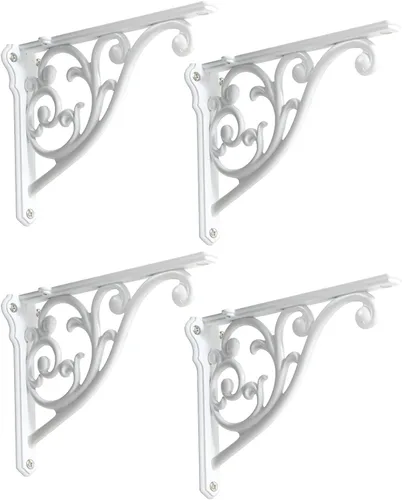 Vista 45 de Soportes de estante de 4 pulgadas, paquete de 4 soportes de pared de latón antiguo de alta resistencia, estantes decorativos de cocina victoriana