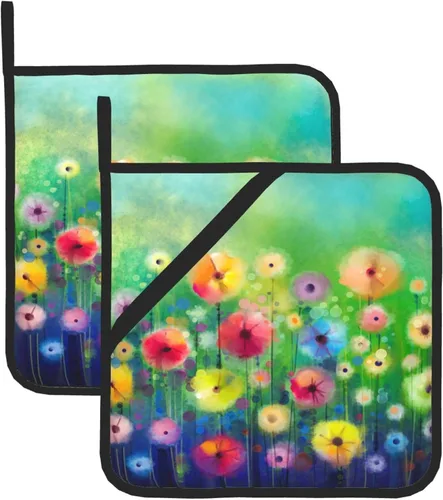 Vista 10 de Juego de 2 soportes para ollas de libélula de primavera con diseño de hojas de helecho botánico para cocina, decorativas, resistentes al calor